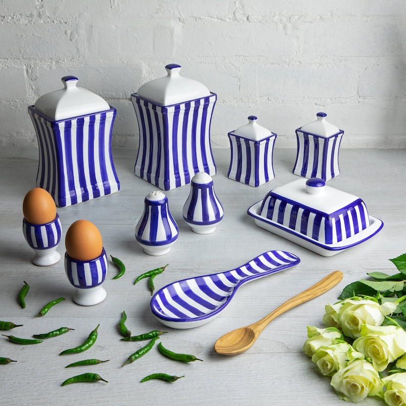 Navy Kitchen Set Canisters Spice Jars Butter Dish Cruet Etsy UK