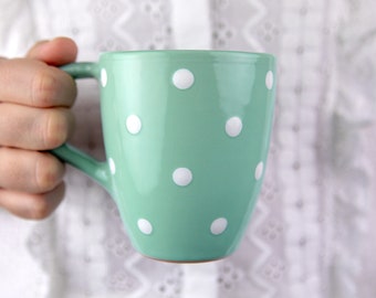 Handgemachte Teal Blue Polka Dot Kaffeetasse | Steinzeug Keramik