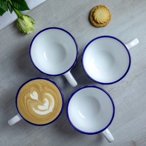 Große Kaffeetasse Keramik Suppentasse Steingut-Kaffeetasse, Marineblauer Streifen, Küstenstrand, EXTRA LARGE Becher, handgemachte süße Keramiktasse Bild 6