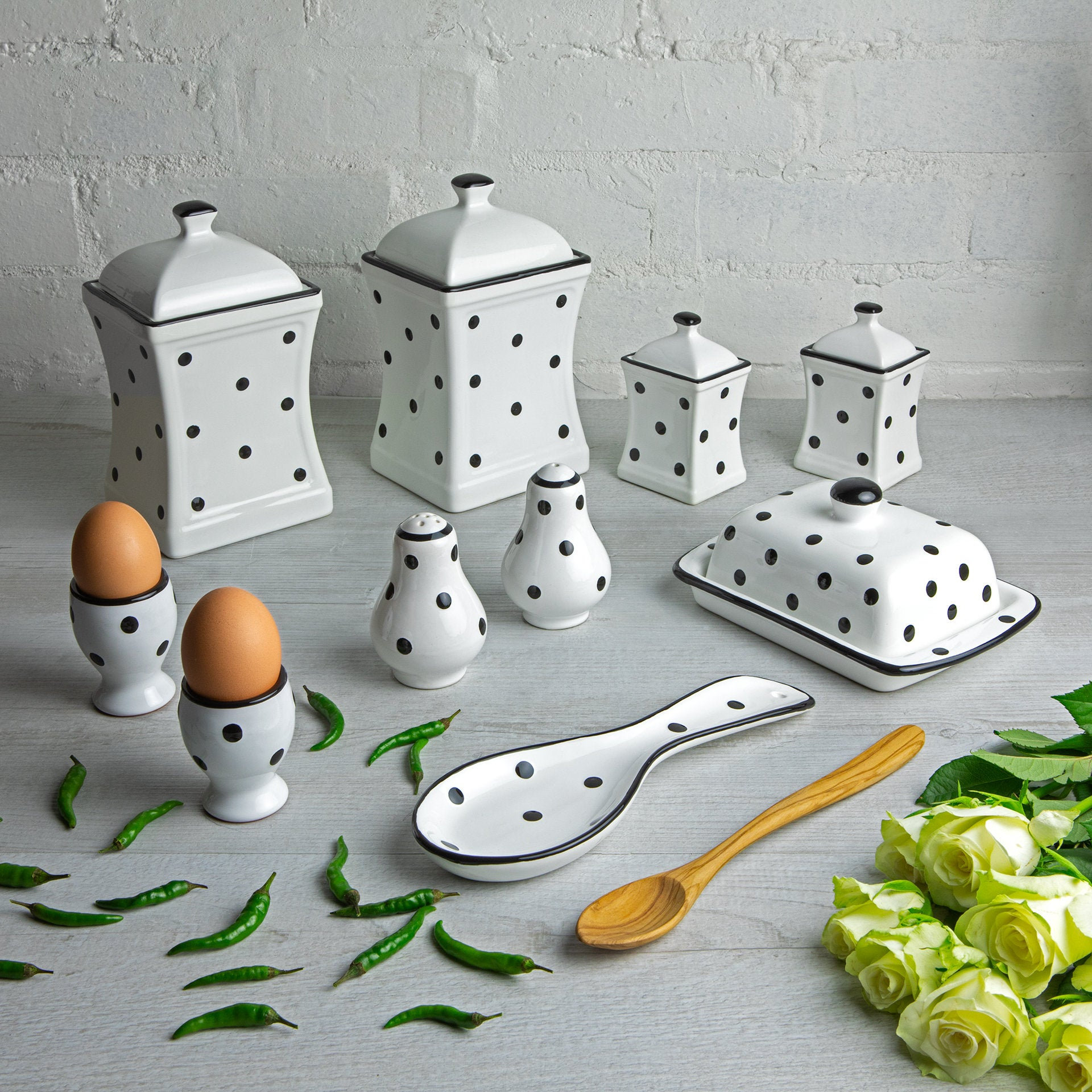 Ensemble de Cuisine Blanche | Boîtes, Pots d'épices, Plat Beurre, Ensemble Cruet, Porte-Cuillère, Ta