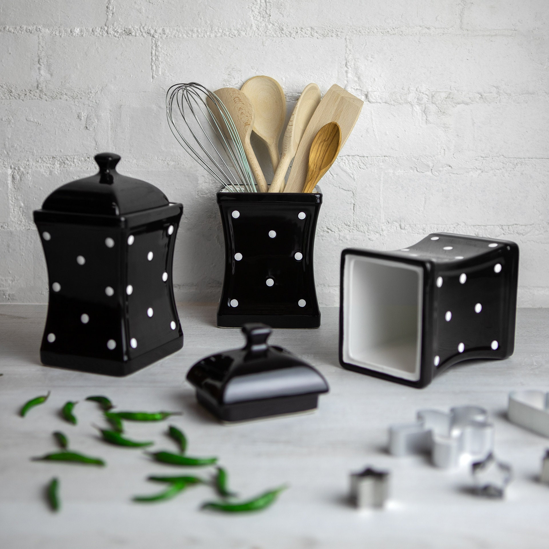 Black and White Canister Set Kitchen Cookie Jar, Decorative