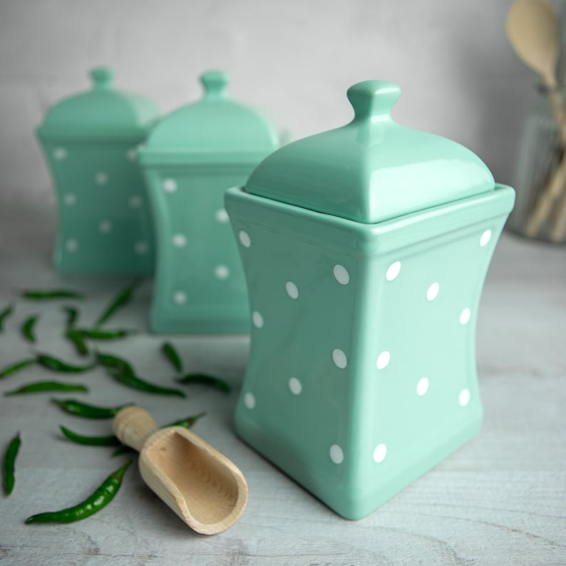Teal Blue and White Canister Set Kitchen Cookie Jar Etsy