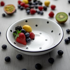 Soup Bowl | Fruit Bowl | Ramen Bowl, Ceramic Handmade White and Black Polka dot Stoneware Pottery Cereal Bowl, Christmas Gift