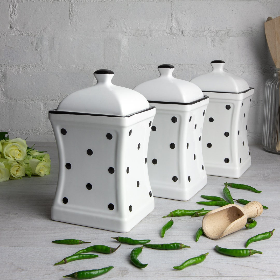 White and Black Canister Set | Kitchen Cookie Jar, Decorative Ceramic ...