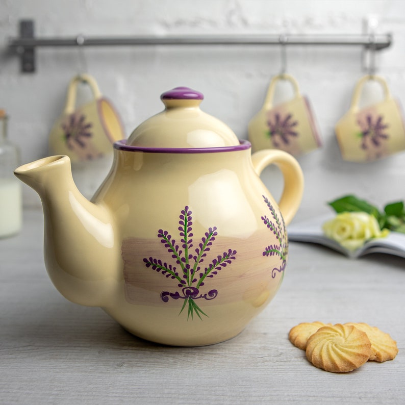 Keramik Tee Set, Teekanne Set, GROSSE Teekanne, Milchkännchen, Zuckerdose Set, Handgemachte Steinzeug Keramik, Lila Lavendel Floral Bild 5