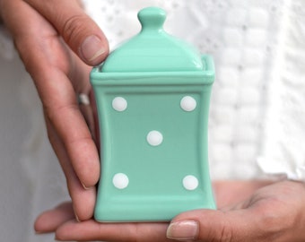 Teal Spice Jar | Kitchen Canister | Storage Jar, Unique Handmade Pottery White Polka Dot Ceramic Canister, Housewarming, Christmas Gift