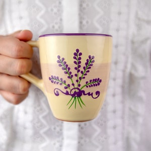 Cute Mug | Ceramic Coffee Mug | Purple Lavender Floral Stoneware Coffee Mug, Handmade Pottery Unique Coffee Mug, Tea Lovers, Christmas Gift