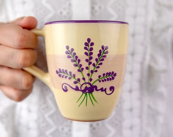 Handmade Lavender Floral Coffee Mug | Purple Stoneware Tea Cup