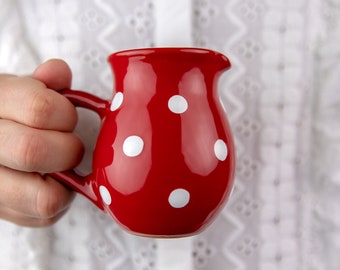 Handmade Red Polka Dot Ceramic Milk Jug, Creamer