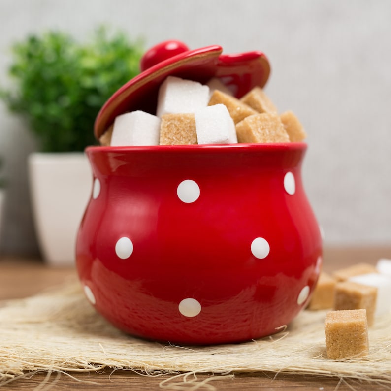 Red Honey Pot  Sugar Bowl with Lid Handmade Ceramic Pottery image 1
