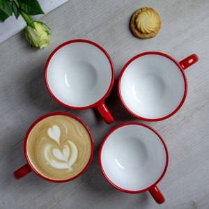 Large Coffee Mug Pottery Soup Mug Stoneware Coffee Mug, Red and White Polka Dot, EXTRA LARGE Mug, Handmade Ceramic Cute Mug image 6