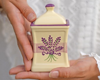 Lavender Spice Jar | Kitchen Canister | Storage Jar, Unique Handmade Pottery Purple Floral Ceramic Canister, Housewarming, Christmas Gift
