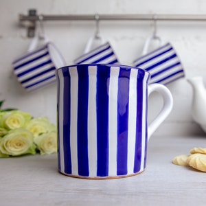 Stoneware Coffee Mug Large Coffee Mug Cute Mug Navy Blue Stripe, EXTRA LARGE Mug, Handmade Pottery Unique Coffee Mug Tea Lovers Gift image 3