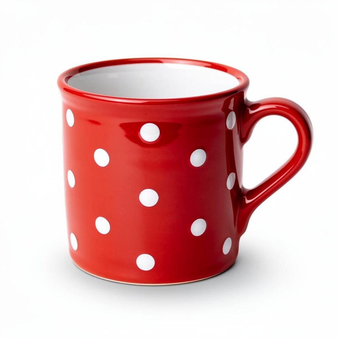 Große Keramik-Kaffeetasse, rot gepunktet, 500 ml, handbemalt
