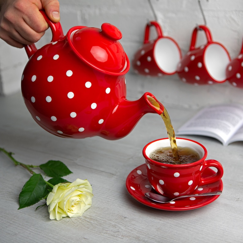 Red Ceramic Tea Set Teapot SET for FOUR Large Teapot Milk Etsy