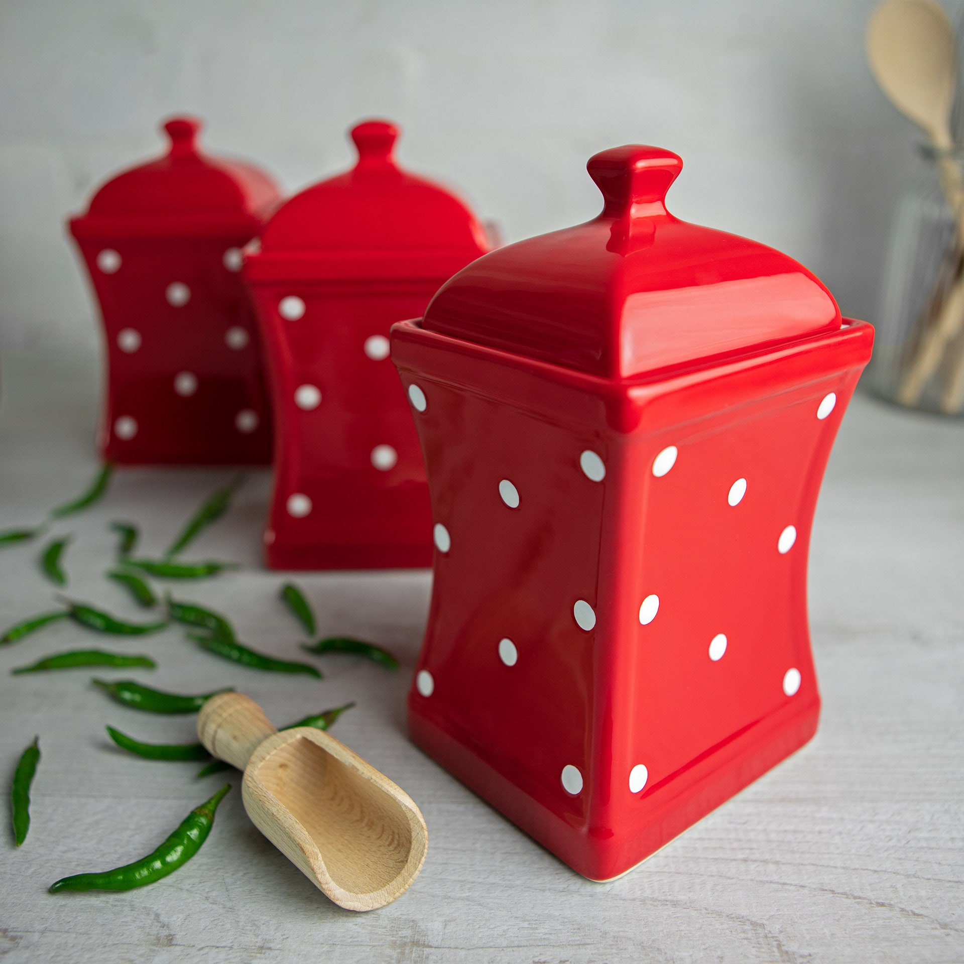 red tea coffee sugar containers