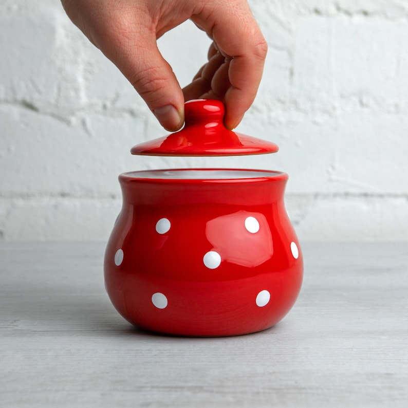 Red Honey Pot Sugar Bowl With Lid Handmade Ceramic Pottery Etsy