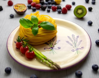 Handmade Lavender Floral Stoneware Plate | 10 Inch Decorative Dinner Plate