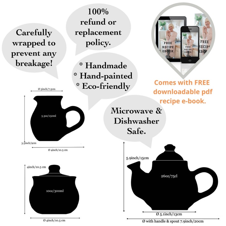 Purple Ceramic Tea Set, Handmade Teapot Set, SMALL Teapot, Milk Jug, Sugar Bowl Set, Stoneware Pottery with White Polka Dot image 8