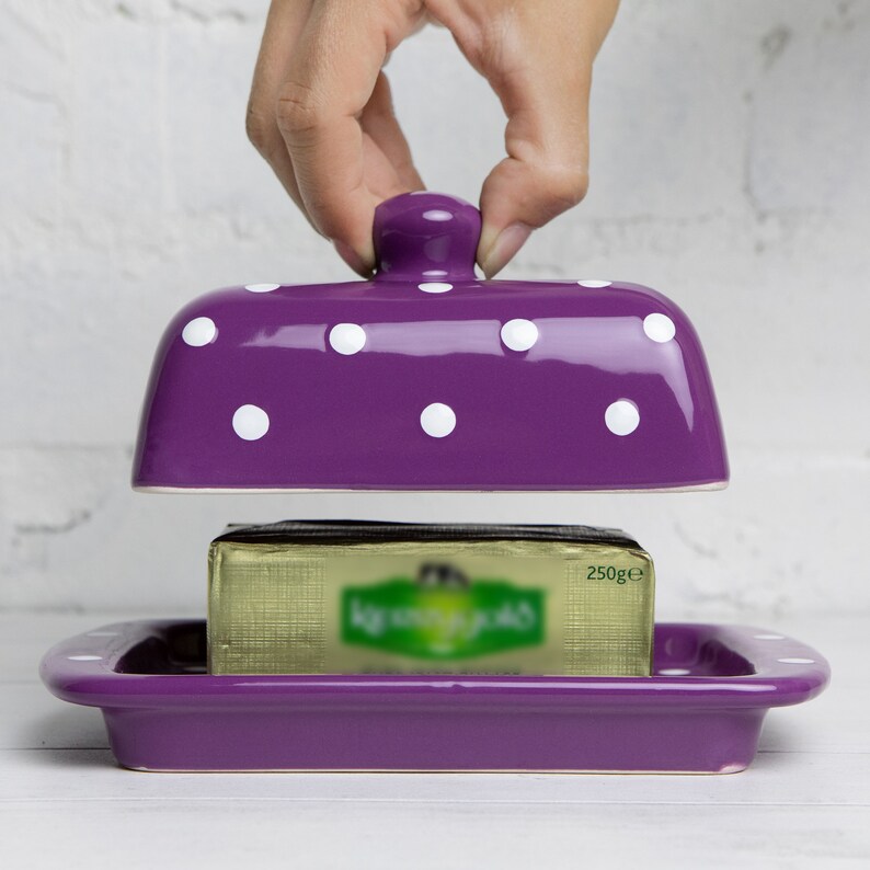 Purple Covered Butter Dish With Lid Ceramic Butter Keeper Etsy