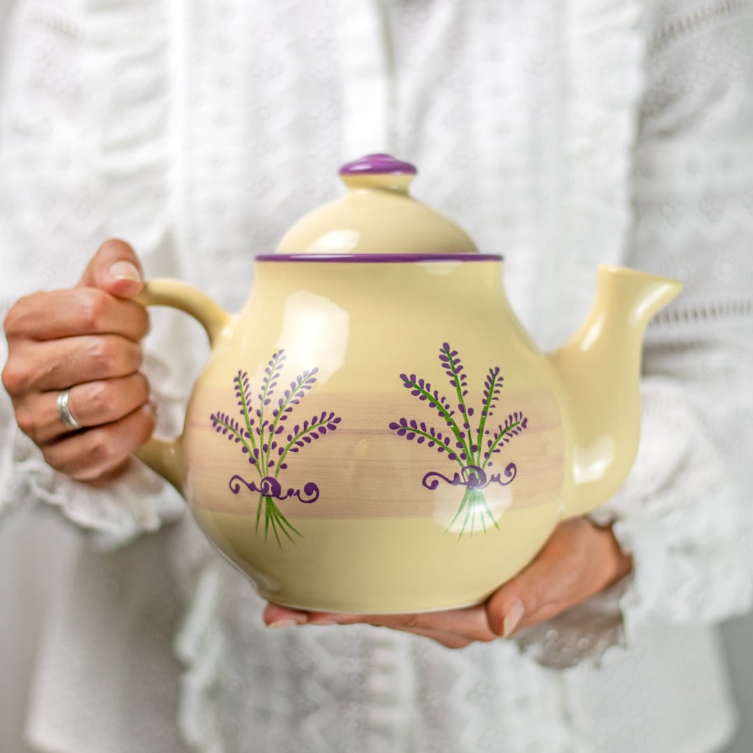 Floral Ceramic Teapot, Handmade Pottery Tea Pot, Extra Large Purple