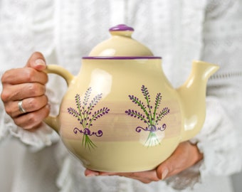 Handmade Lavender Floral Teapot, Large Ceramic Stoneware, Housewarming Gift