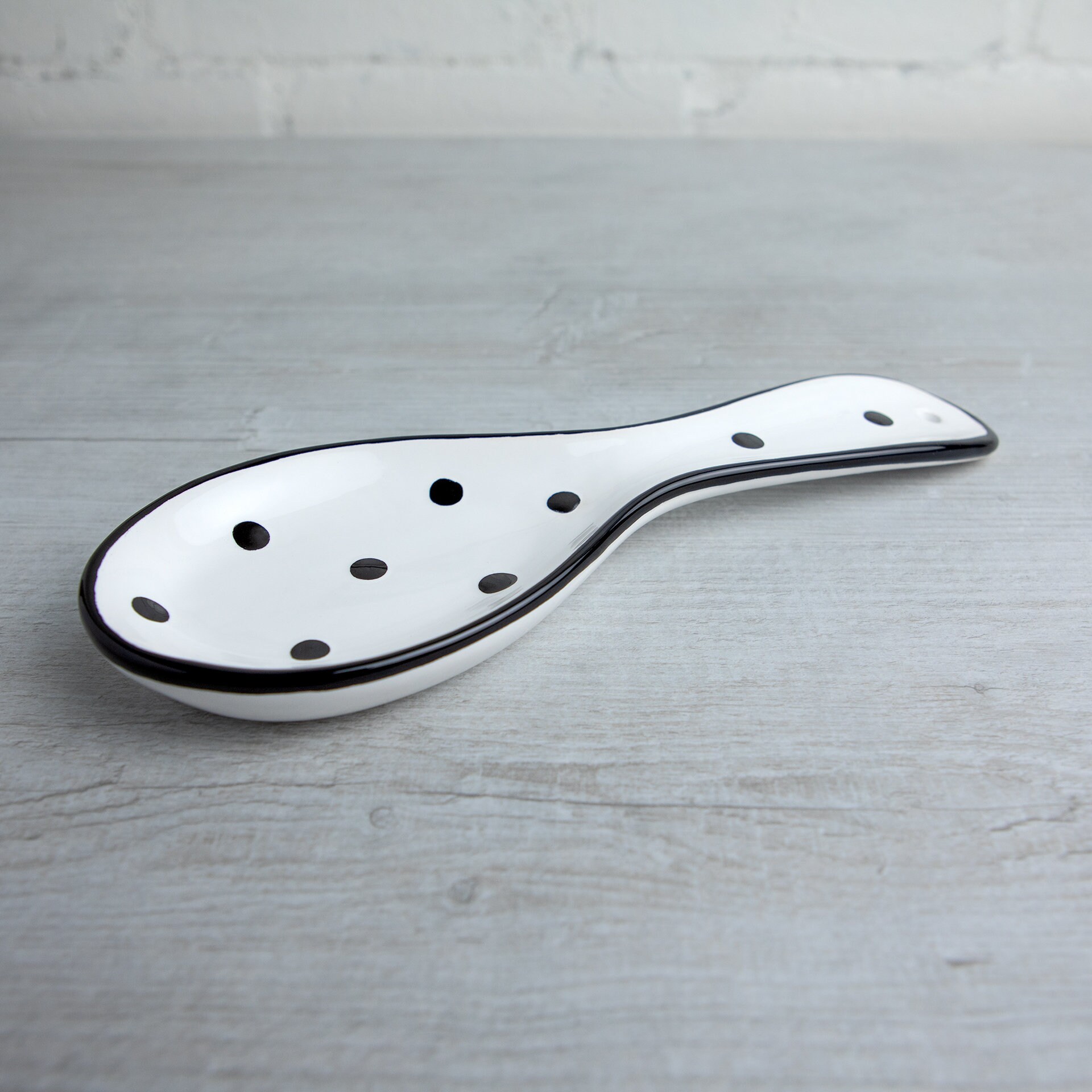 Poggiamestolo Ceramica Scacchi Bianco E Nero - 13.5cm, Per Piano Cottura, Design Fiore