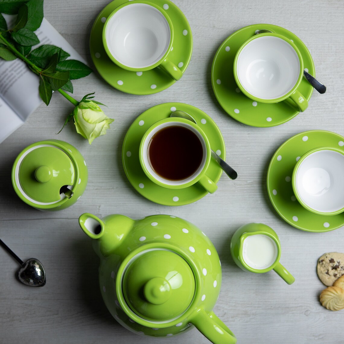 Green Ceramic Tea Set Teapot SET for FOUR Large Teapot Milk Etsy