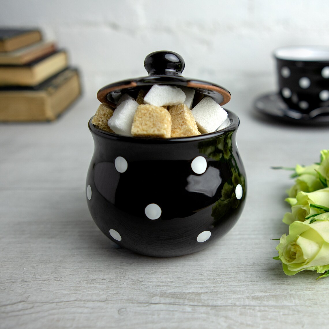 Black Honey Pot Sugar Bowl With Lid Handmade Ceramic Etsy
