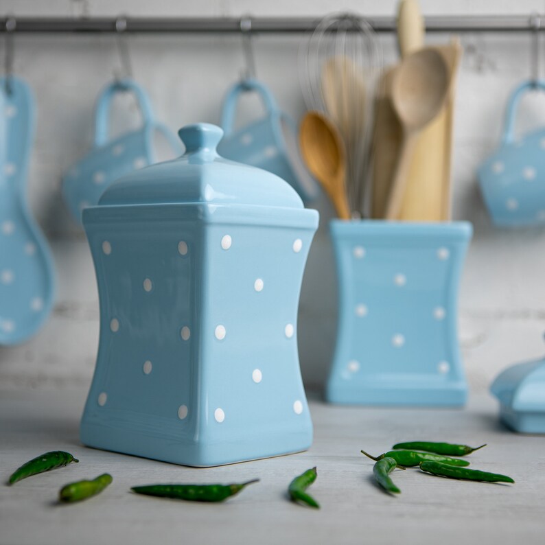 Light Sky Blue and White Canister Set Kitchen Cookie Jar Etsy