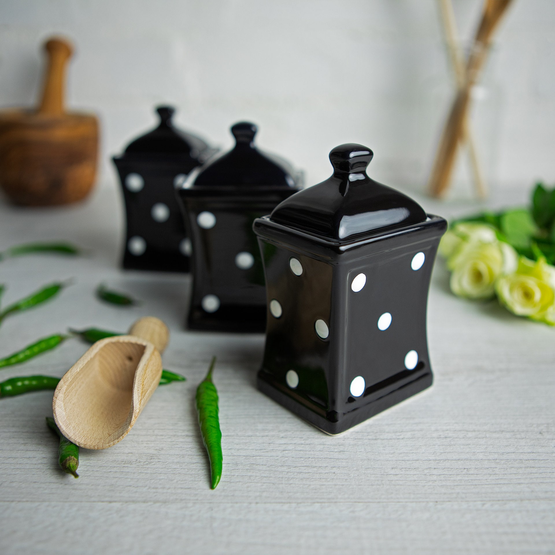Black and White Small Spice Jars Kitchen Canisters Storage | Etsy