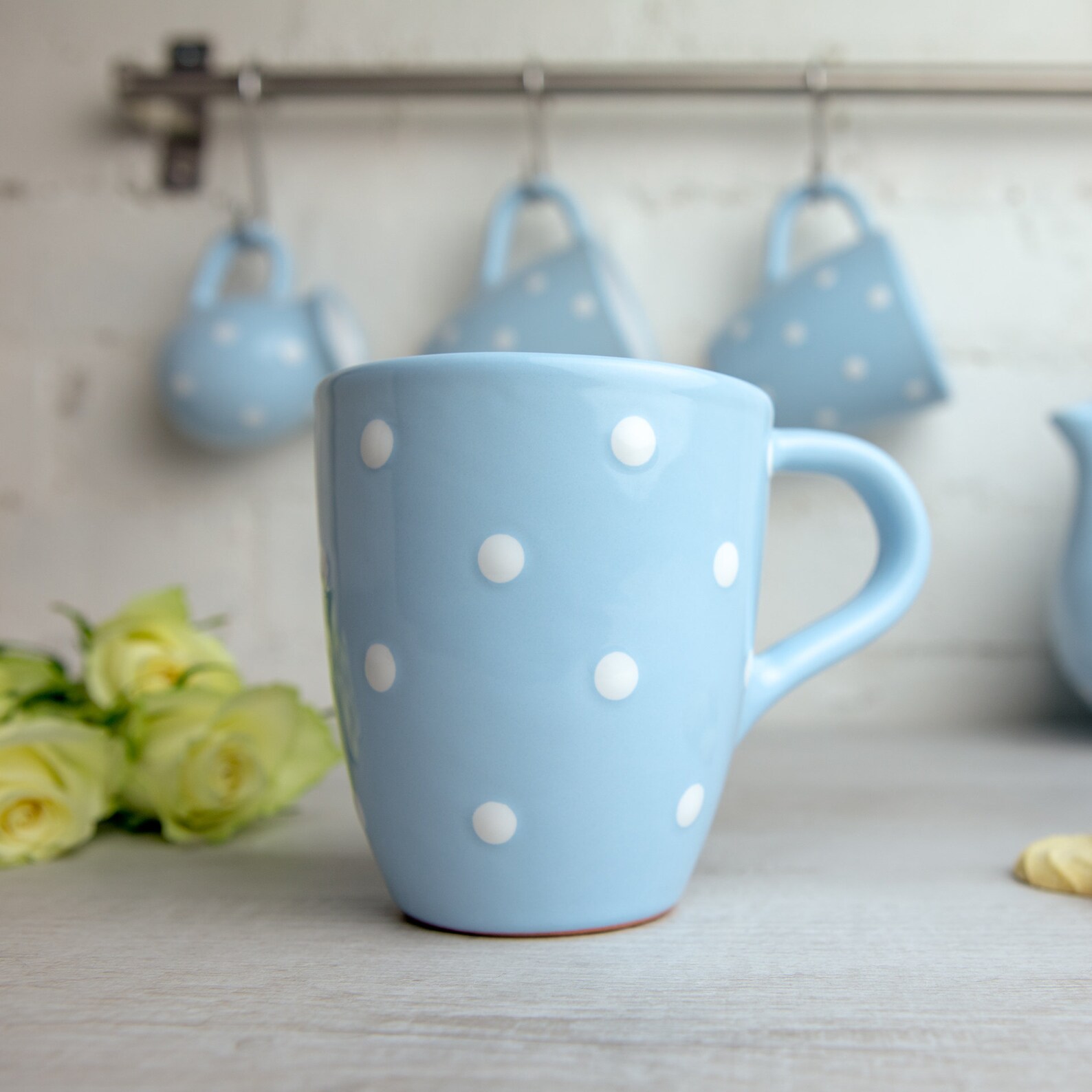 Cute Mug Ceramic Coffee Mug Sky Blue & White Polka Dot Etsy