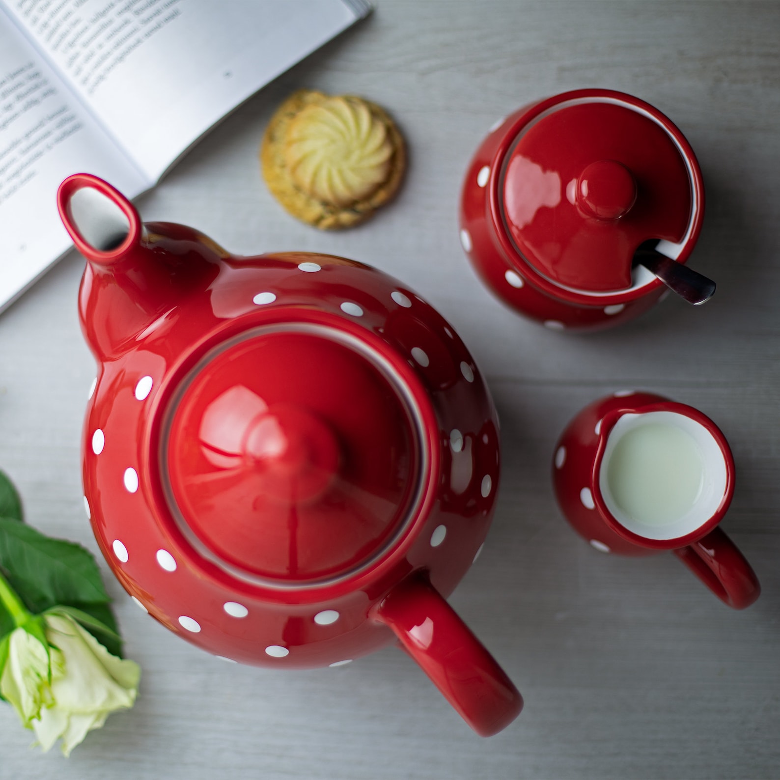 Red Ceramic Tea Set Teapot Set LARGE Teapot Milk Jug Sugar Etsy