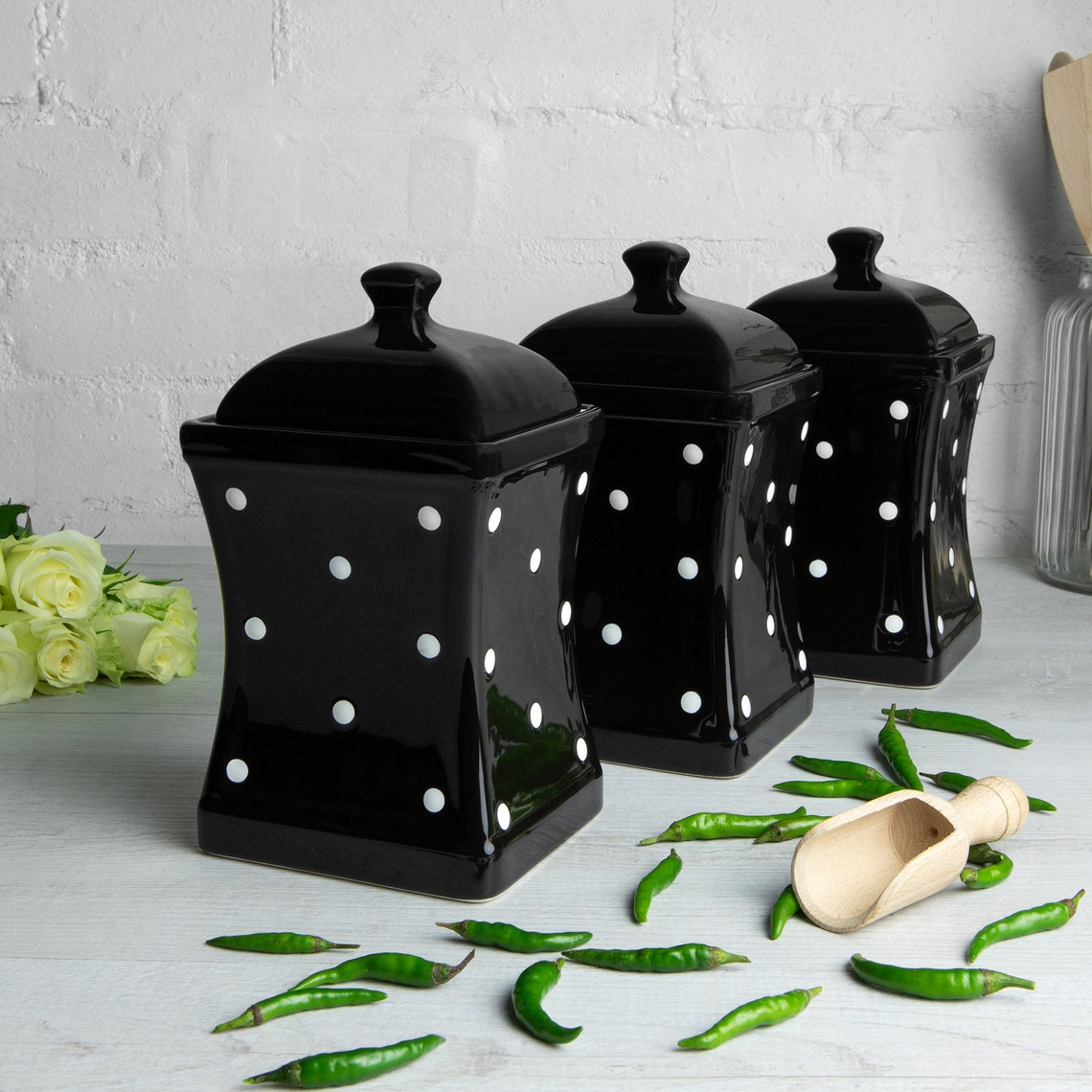 Black and White Canister Set Kitchen Cookie Jar Decorative - Etsy