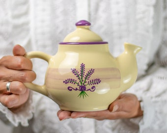 Lavender Floral Ceramic Teapot, Handmade Pottery Tea Pot, for 1-2 CUP Purple, Unique Stoneware, Housewarming Gift for Tea Lovers