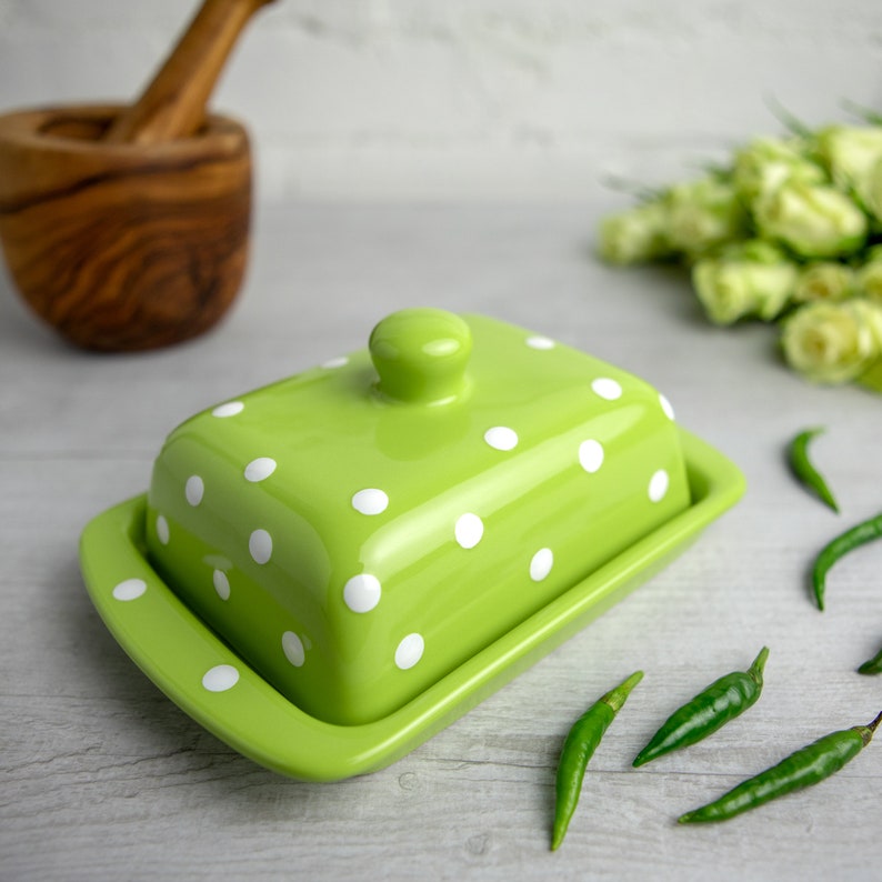 Green Covered Butter Dish With Lid Ceramic Butter Keeper Etsy