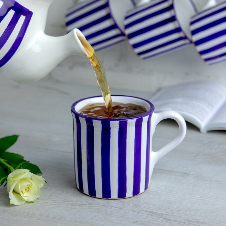 Stoneware Coffee Mug Large Coffee Mug Cute Mug Navy Blue Stripe, EXTRA LARGE Mug, Handmade Pottery Unique Coffee Mug Tea Lovers Gift image 5