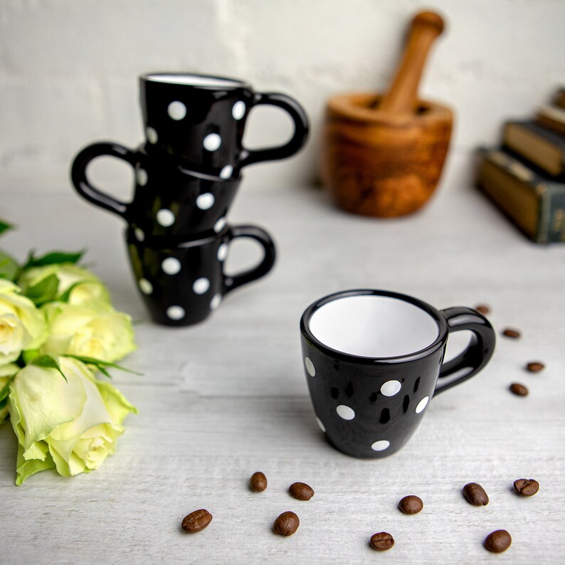 Black Ceramic Espresso Cup Set of Four Espresso Cups White Etsy