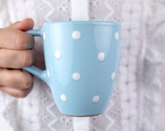 Handgemachte Himmelblaue Polka Dot Kaffeetasse | Steingut Keramik