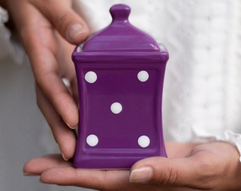 Purple Spice Jar | Kitchen Canister | Storage Jar, Unique Handmade Pottery White Polka Dot Ceramic Canister, Housewarming, Christmas Gift