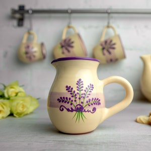 Ceramic Milk Jug, Creamer, Gravy Jug, Purple Lavender Floral, Handmade Pottery, Stoneware Small Pitcher Jug, Tea, Coffee Lovers Gift, image 4