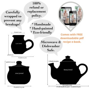 Keramik Tee Set, Teekanne Set, GROSSE Teekanne, Milchkännchen, Zuckerdose Set, Handgemachte Steinzeug Keramik, Lila Lavendel Floral Bild 8