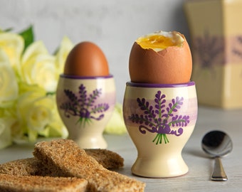 Egg Holder | Egg Cup Set | Ceramic Egg Holder, Purple Lavender Floral Pottery Egg Cup Holder SET OF TWO, Housewarming, Christmas Gift