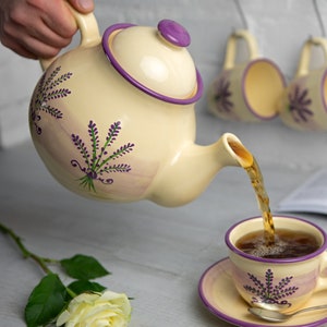 Keramik Tee Set, Teekanne Set, GROSSE Teekanne, Milchkännchen, Zuckerdose Set, Handgemachte Steinzeug Keramik, Lila Lavendel Floral Bild 4