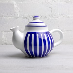 Ceramic Teapot, Handmade Pottery Tea Pot, for 1-2 CUP Navy Blue Stripe, Unique Stoneware, Coastal Housewarming Gift for Tea Lovers image 6