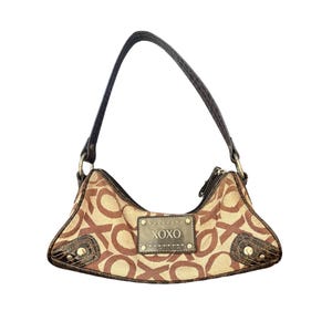 vintage y2k xoxo brown and tan shoulder bag Vintage Y2K XOXO Tan Shoulder Bag, Mirror Buckle, Monogram  main image 3
