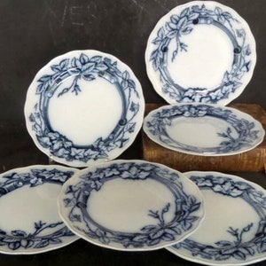 1870s Antique Dinnerware Set, 6 Victorian Brown Westhead Moore and Co BWM&C plate set.  Antique Victorian Plate set