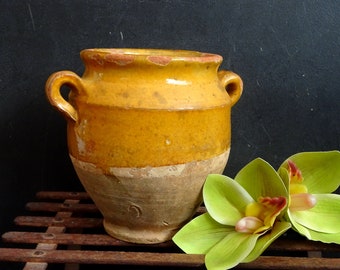 Très Petit Pot Confit Antique. Pot en terre cuite. Décoration champêtre, poterie française ancienne