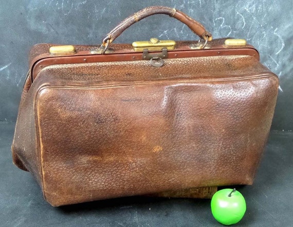 Vintage Crest Brown Leather Doctors Bag Carry on Luggage Suitcase