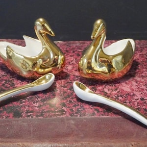 Vintage Limoges Swan Salz und Pfefferstreuer: Goldporzellan, Frankreich